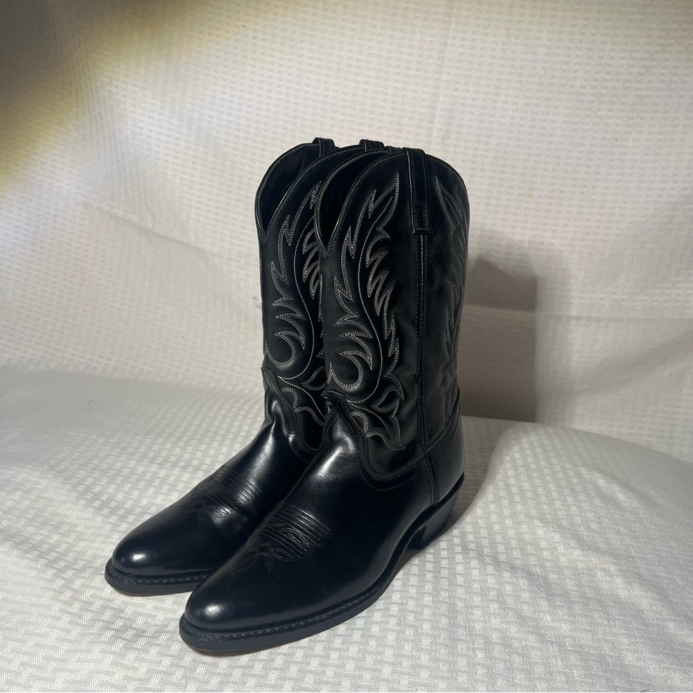 Women Black Leather Cowboy Boots